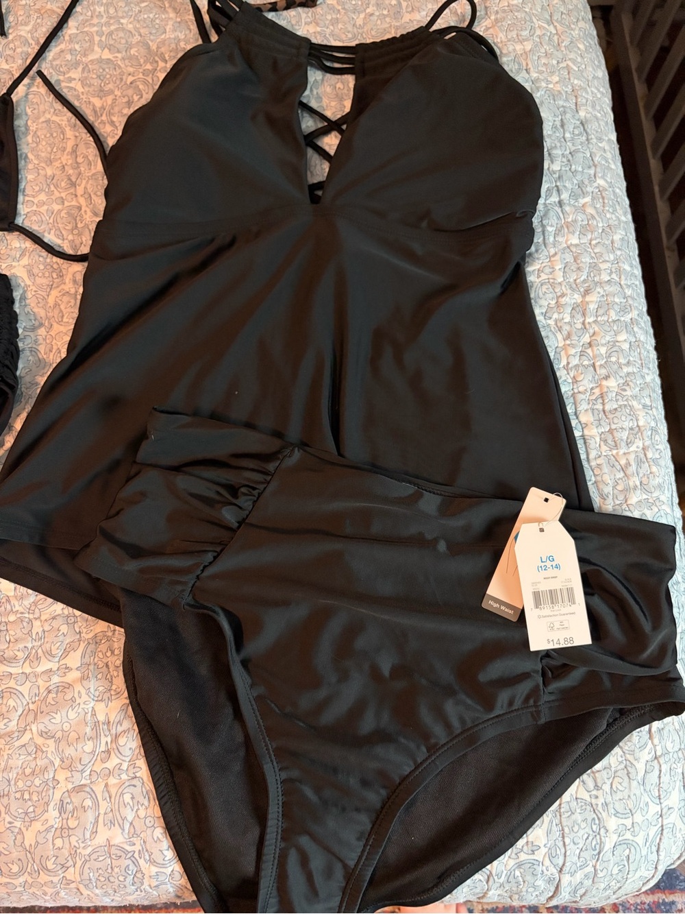 Women's black tankini two piece swim suit 12-14